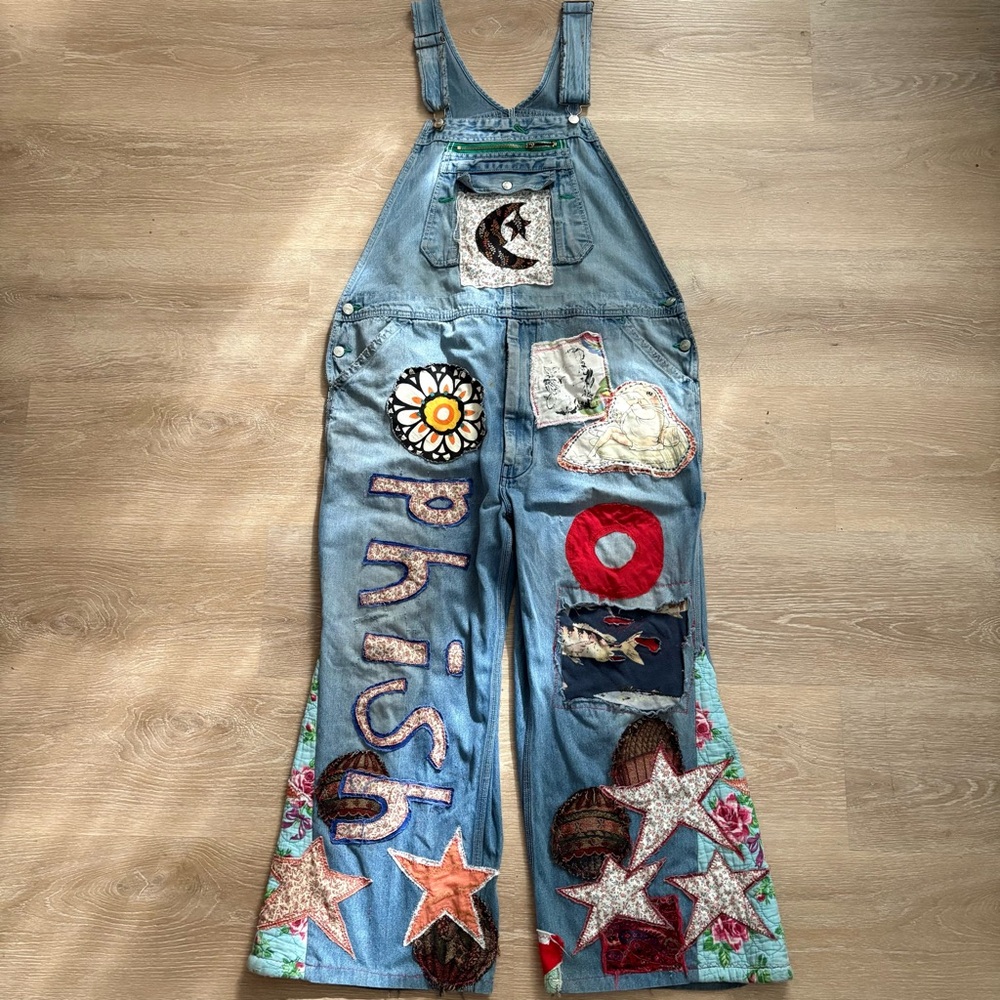 Phish Upcycled Patchwork Hippie Overalls - Picture 2 of 15